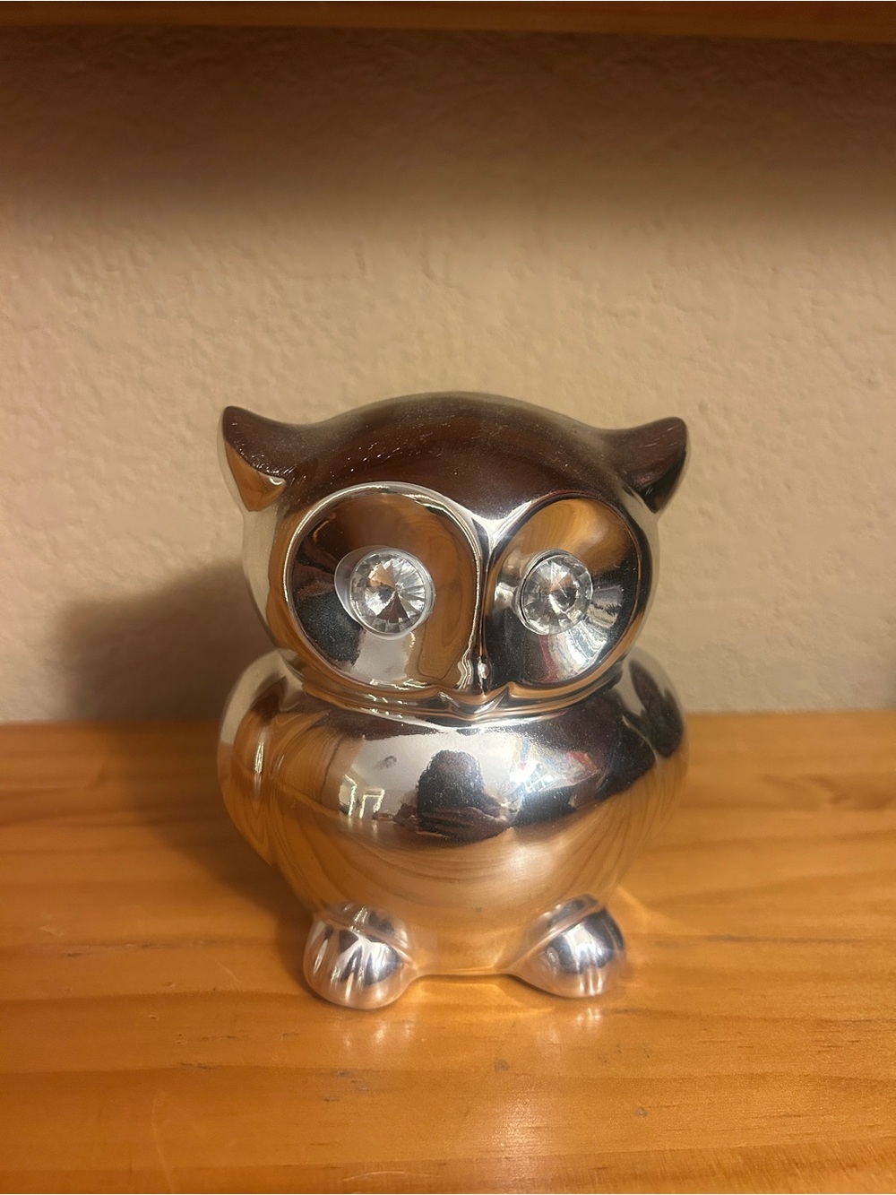 Silver Owl Piggy Bank with Crystal Eyes